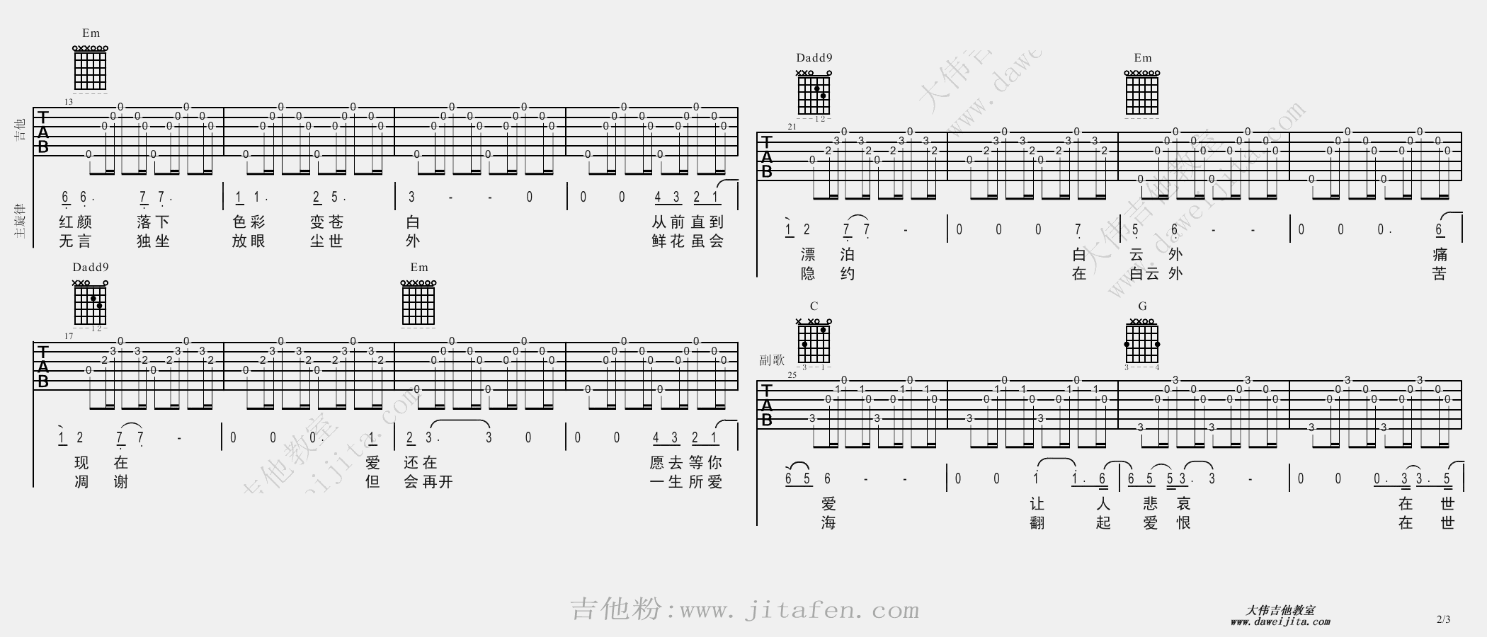 卢冠廷《一生所爱》吉他弹唱教学 吉他谱