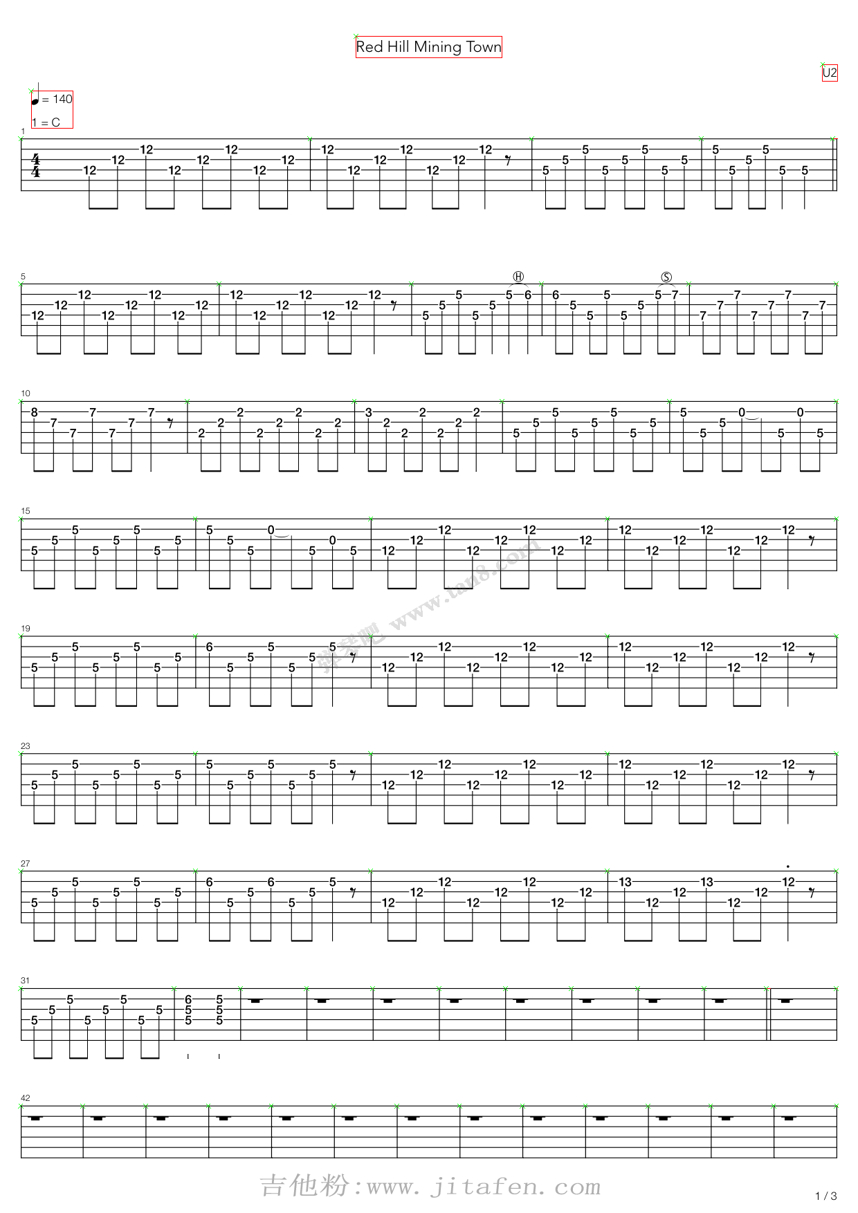 Red Hill Mining Town 吉他谱