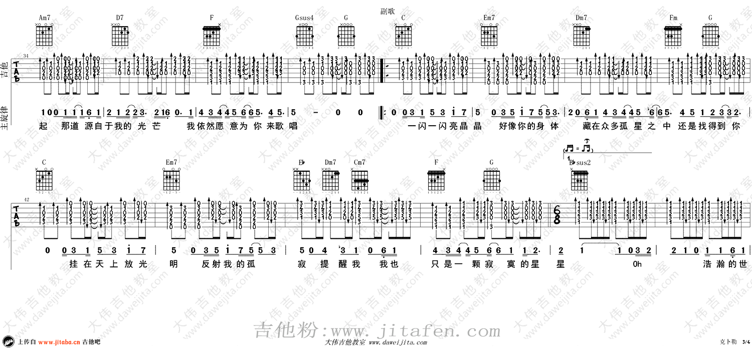 孙燕姿《克卜勒》吉他谱_C调六线谱_弹唱视频演示 吉他谱