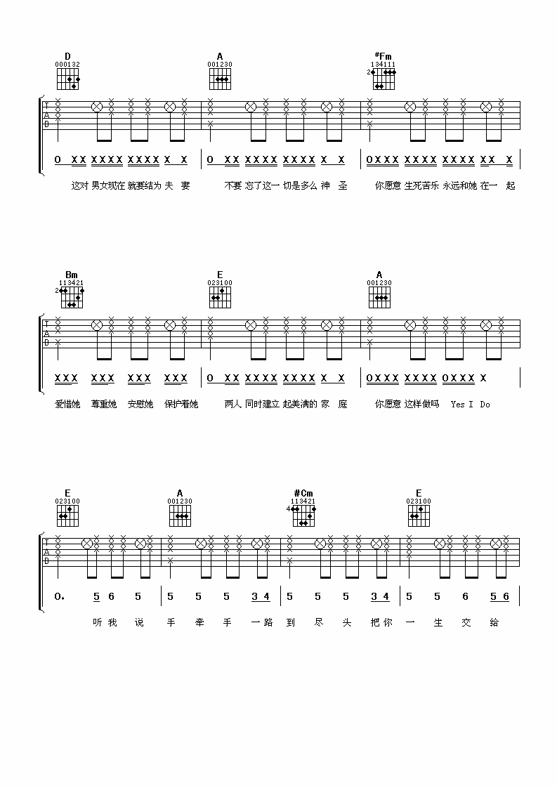 陶喆 蔡依林 今天你要嫁给我 吉他谱