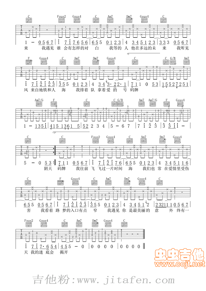 男声版《遇见》 吉他谱
