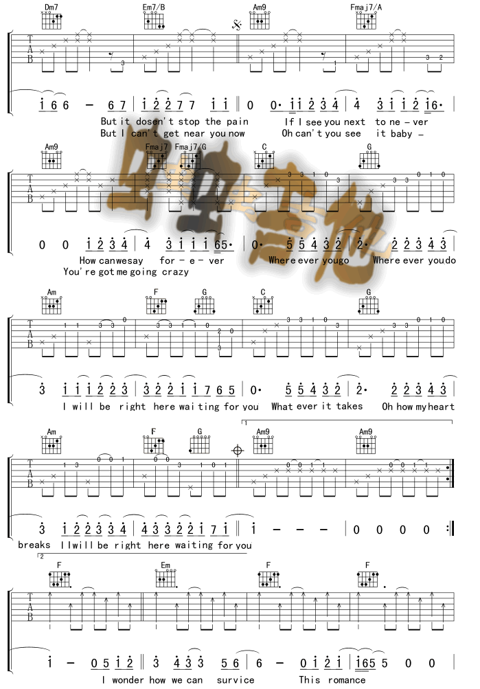 RightHereWaiting-在此等候 吉他谱