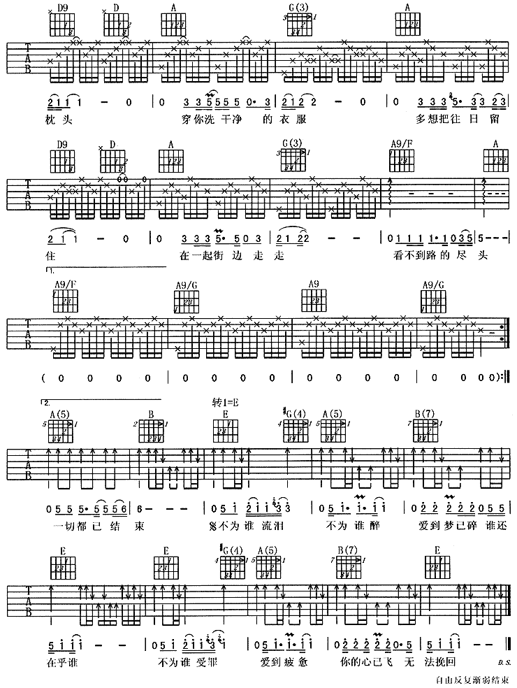 往日－零点乐队（吉他谱） 吉他谱