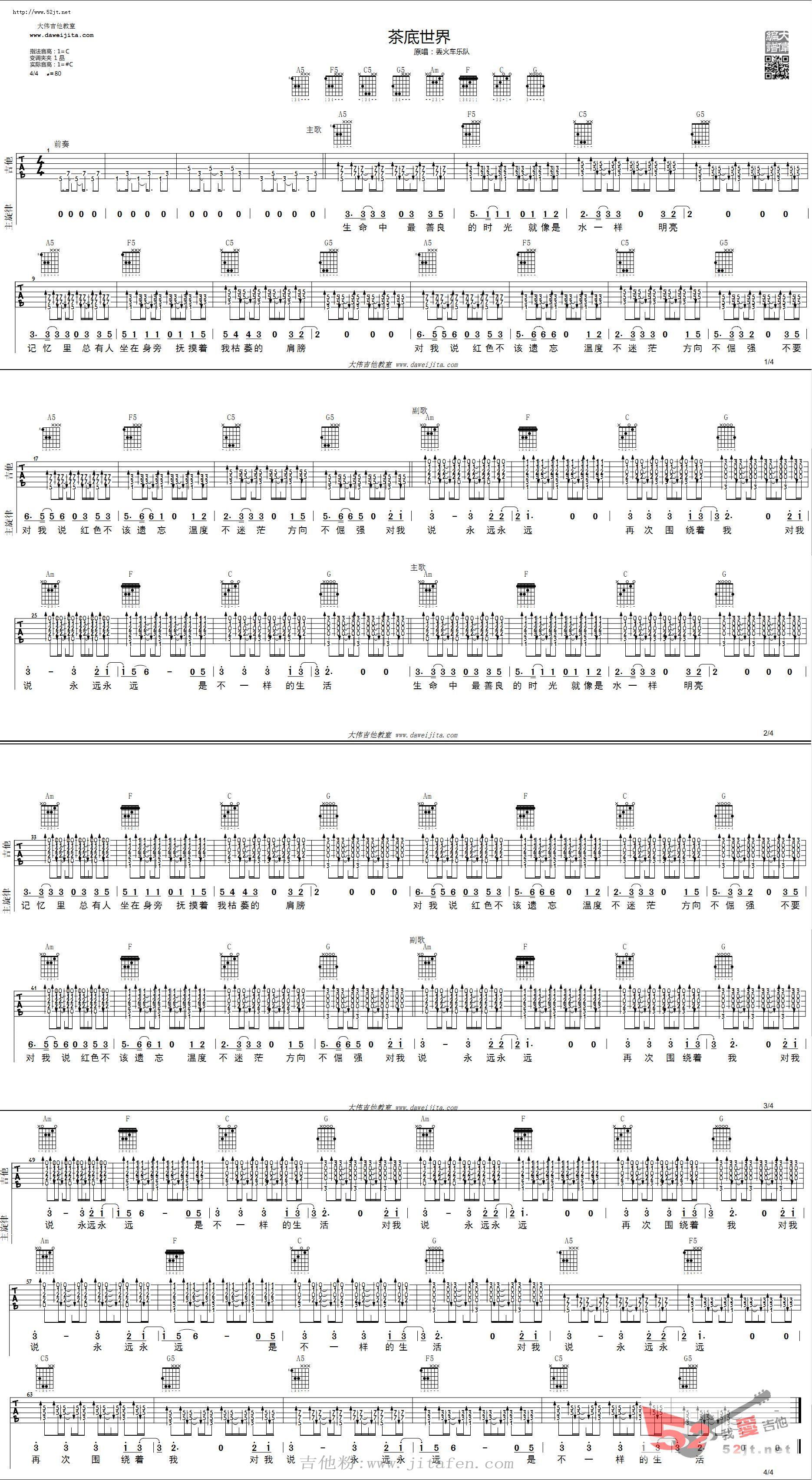 茶底世界 吉他谱