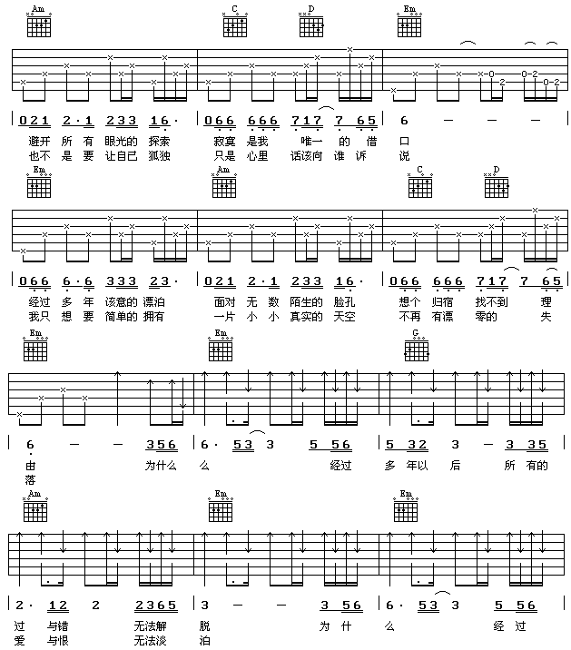 姜育恒 多年以后 吉他谱