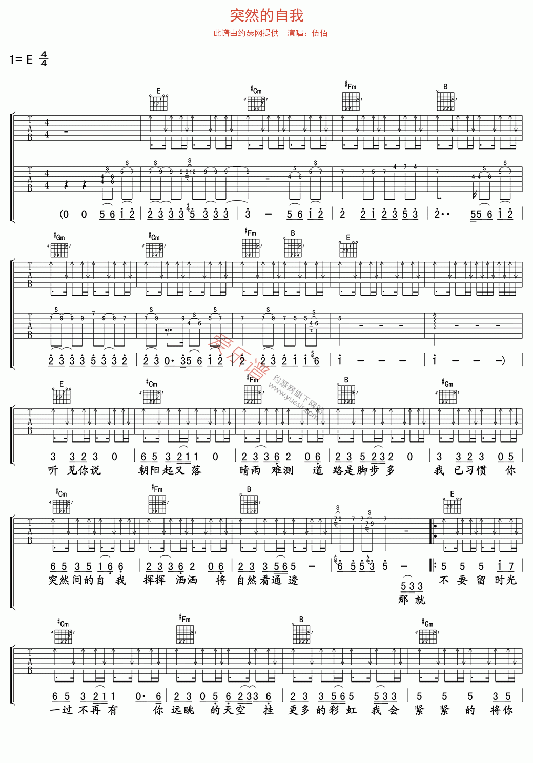 伍佰《突然的自我》 吉他谱