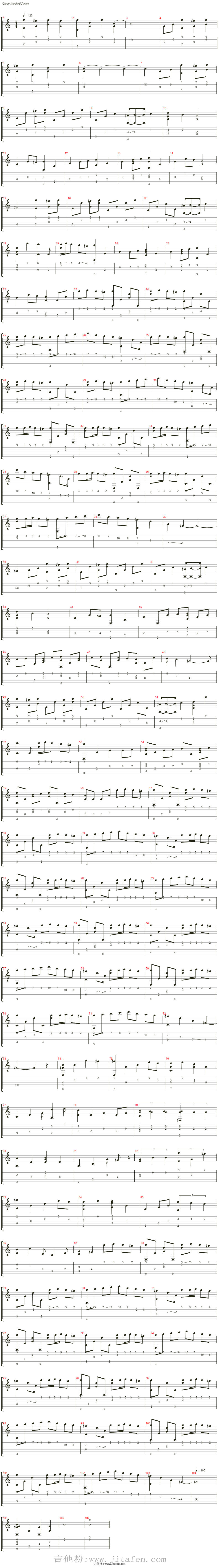 纯音乐《river flows in you》吉他指弹谱 吉他谱