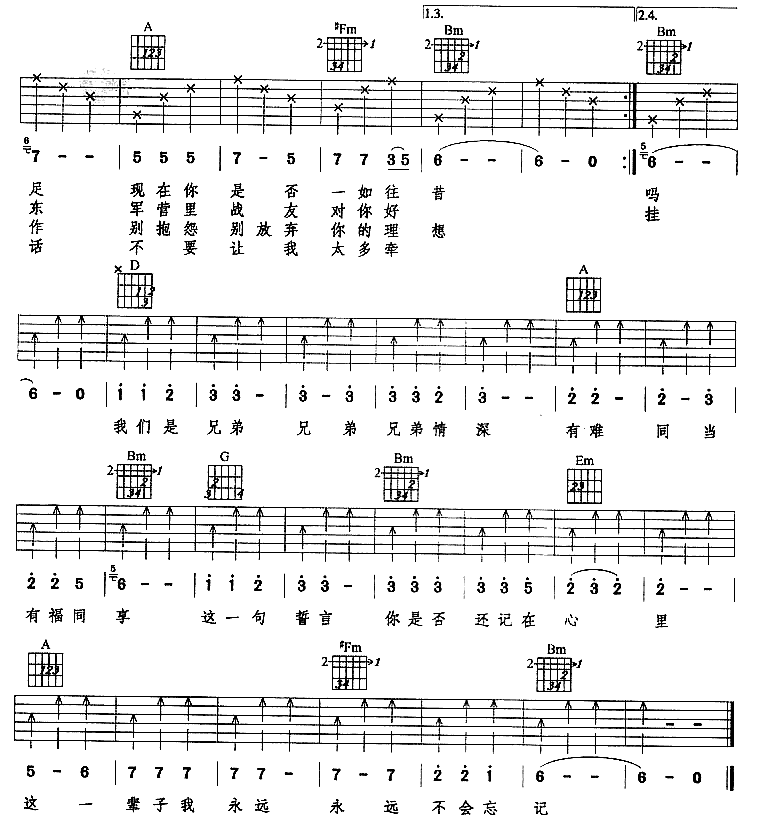 兄弟情深 吉他谱