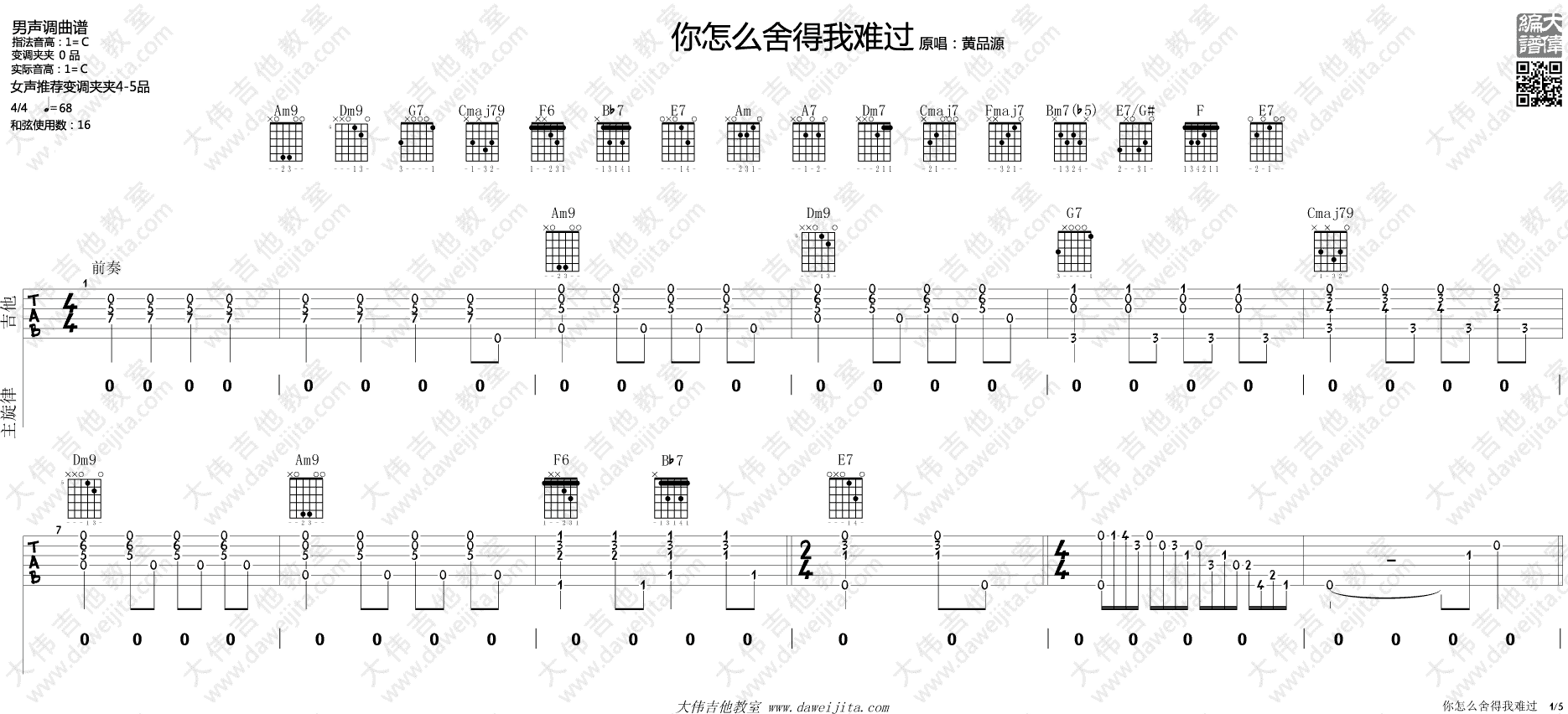 你怎么舍得我难过 吉他谱