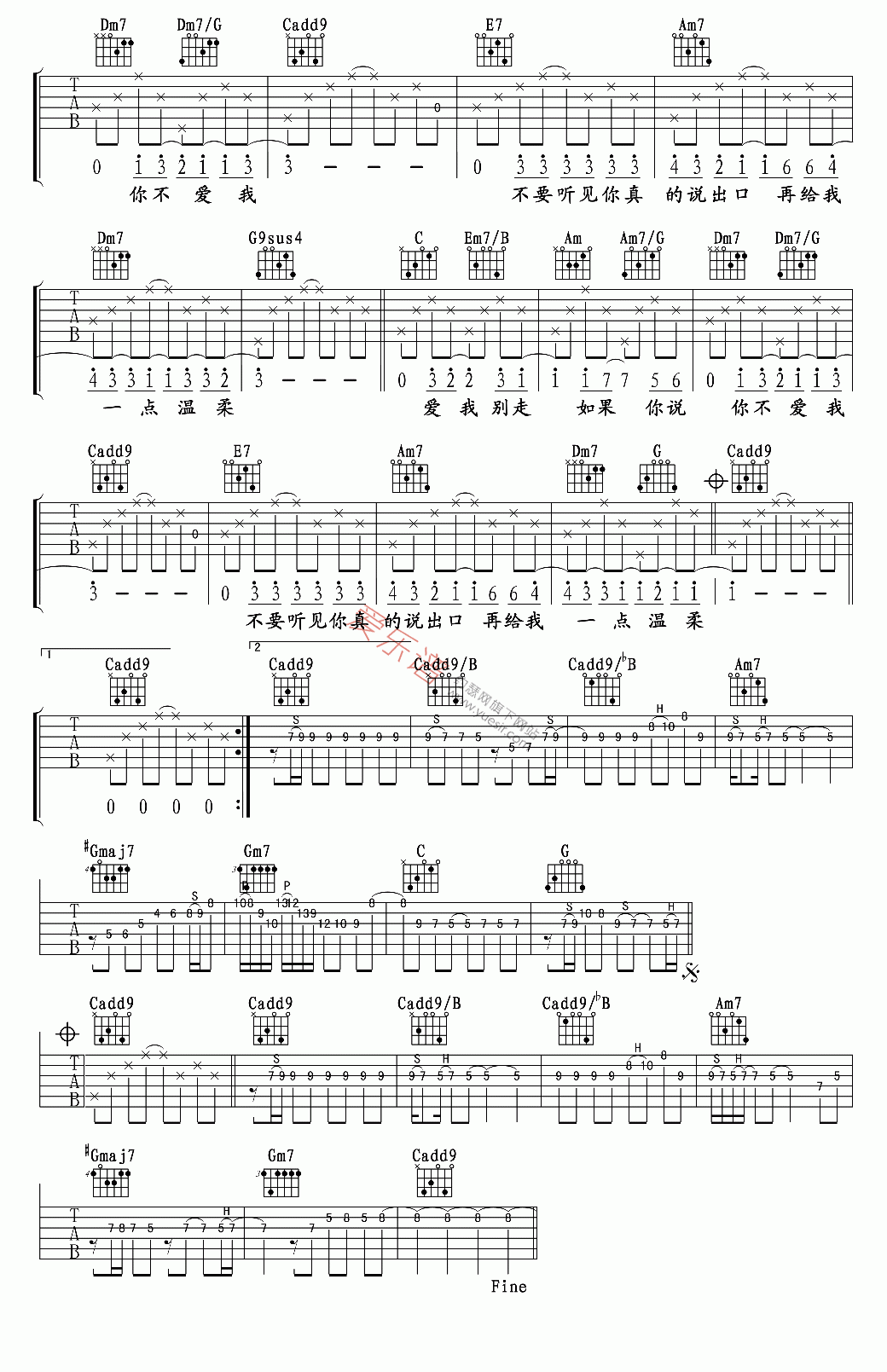 张震岳《爱我别走(高清版)》 吉他谱