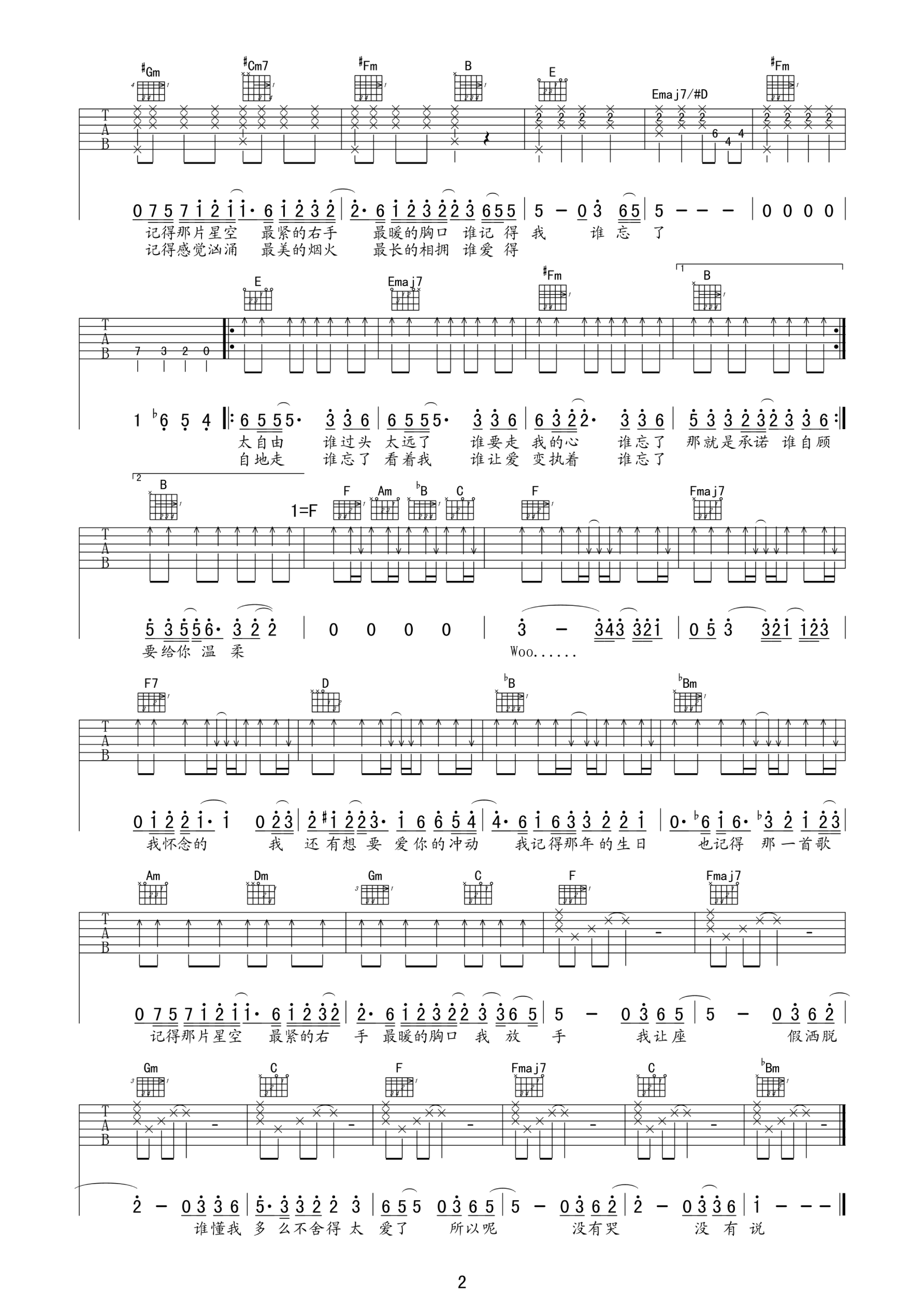 孙燕姿 我怀念的吉他谱 E调高清版 吉他谱