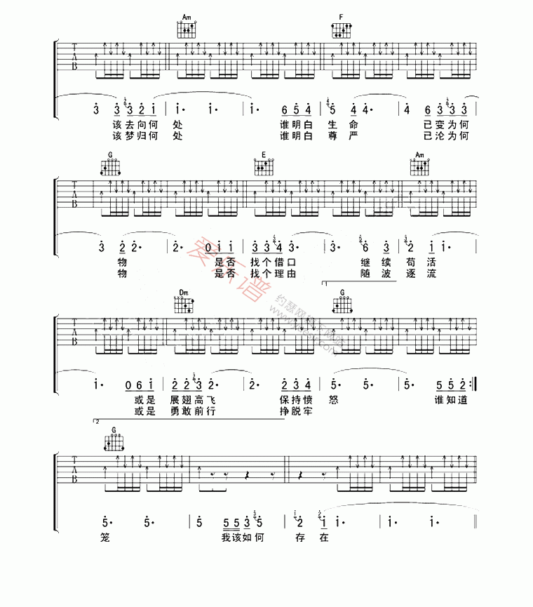 汪峰《存在》 吉他谱