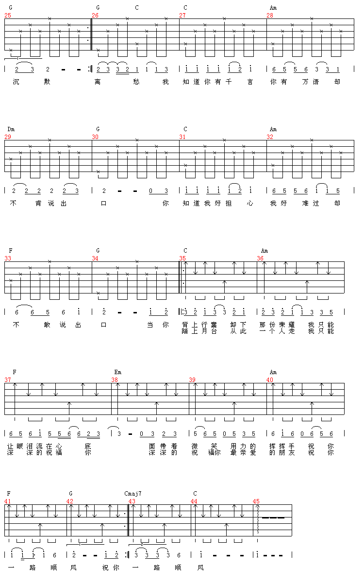 祝你一路顺风 吉他谱