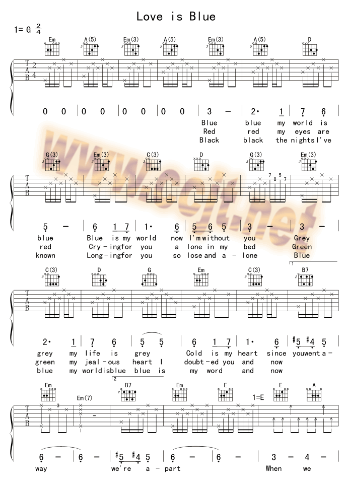 LoveisBlue-蓝色的爱 吉他谱