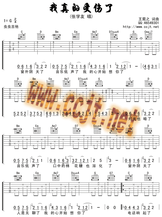 我真的受伤了-版本一 吉他谱