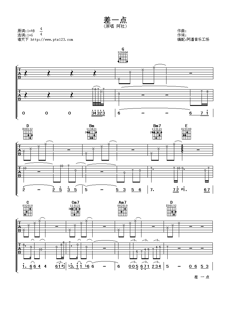 阿杜 差一点 吉他谱