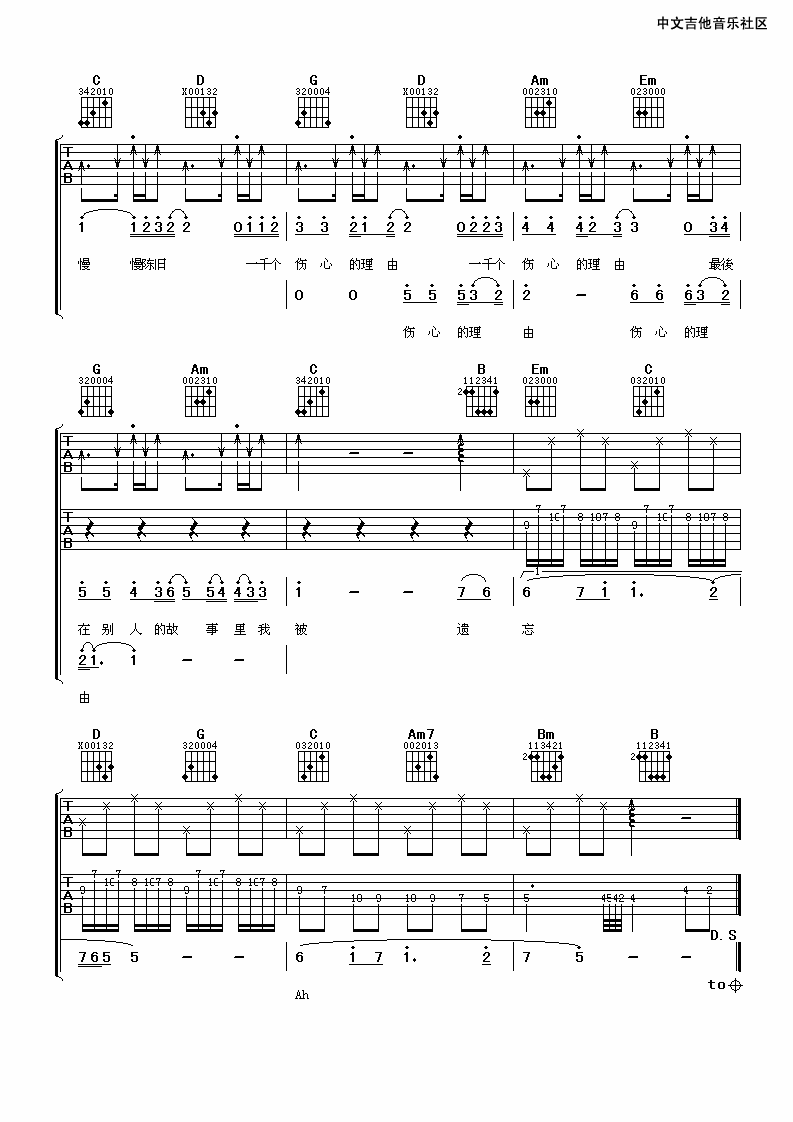 张学友 一千个伤心的理由 吉他谱
