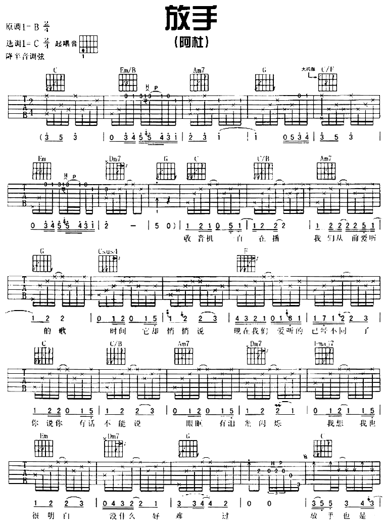 放手 吉他谱