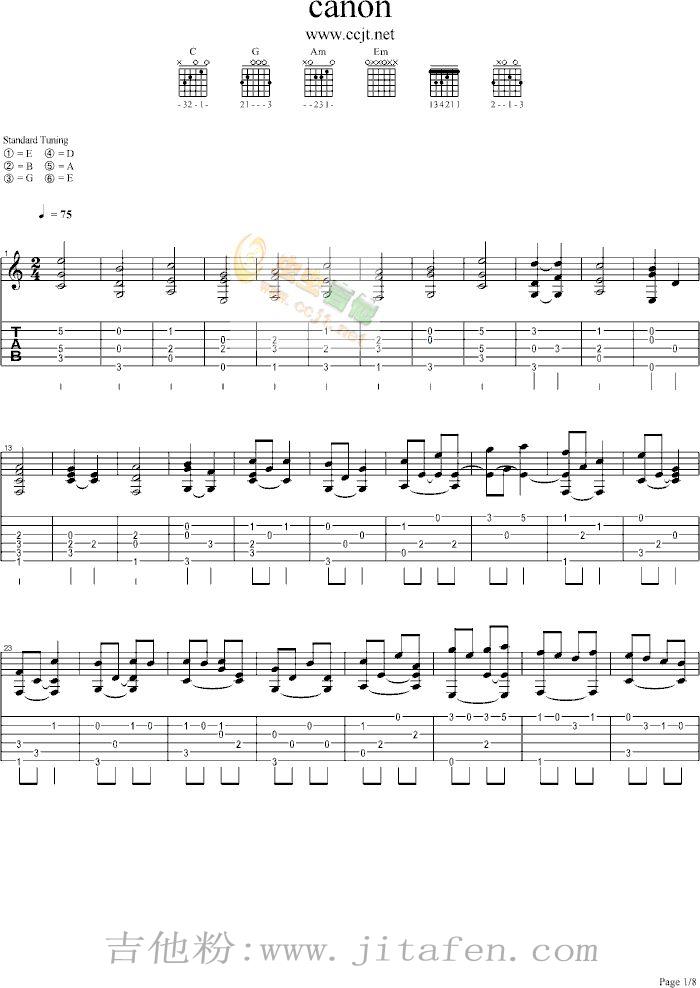 cann-卡农-木吉他指弹版 吉他谱