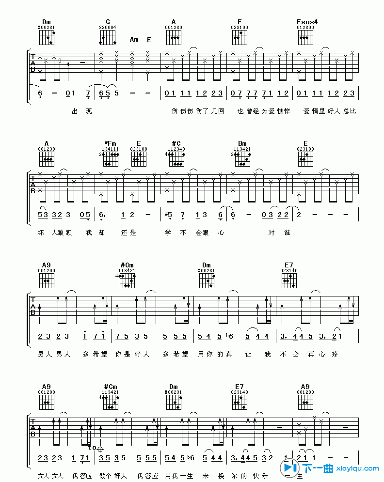 男人女人吉他谱D调_许茹芸男人女人六线谱 吉他谱