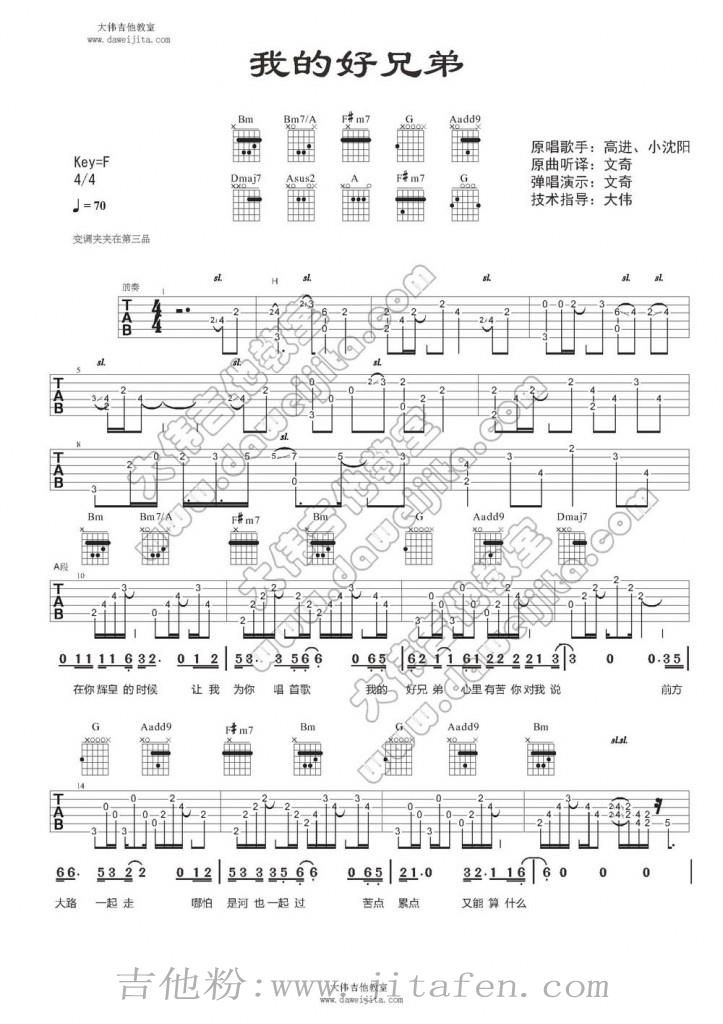 高进/小沈阳 我的好兄弟吉他谱  吉他谱