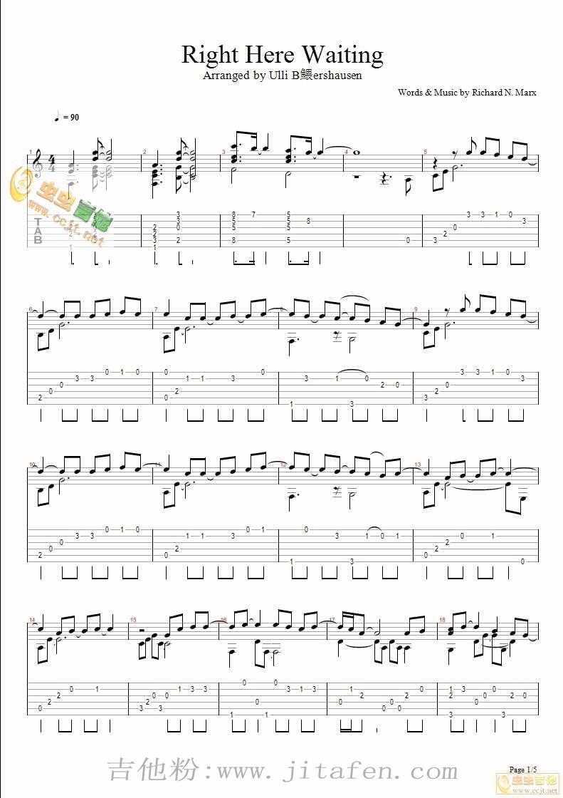 rightherewaiting独奏完美版 吉他谱