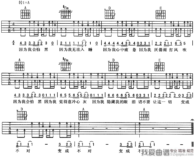 怕黑（周华健词曲） 吉他谱