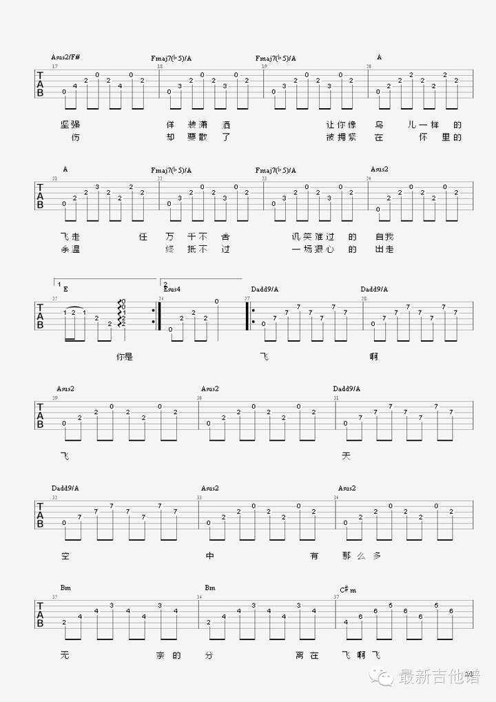 傻瓜吉他谱_马条_傻瓜六线伴奏谱 吉他谱