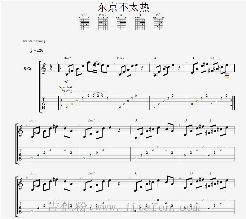 洛天依《东京不太热》吉他和弦谱谱附弹唱 吉他谱