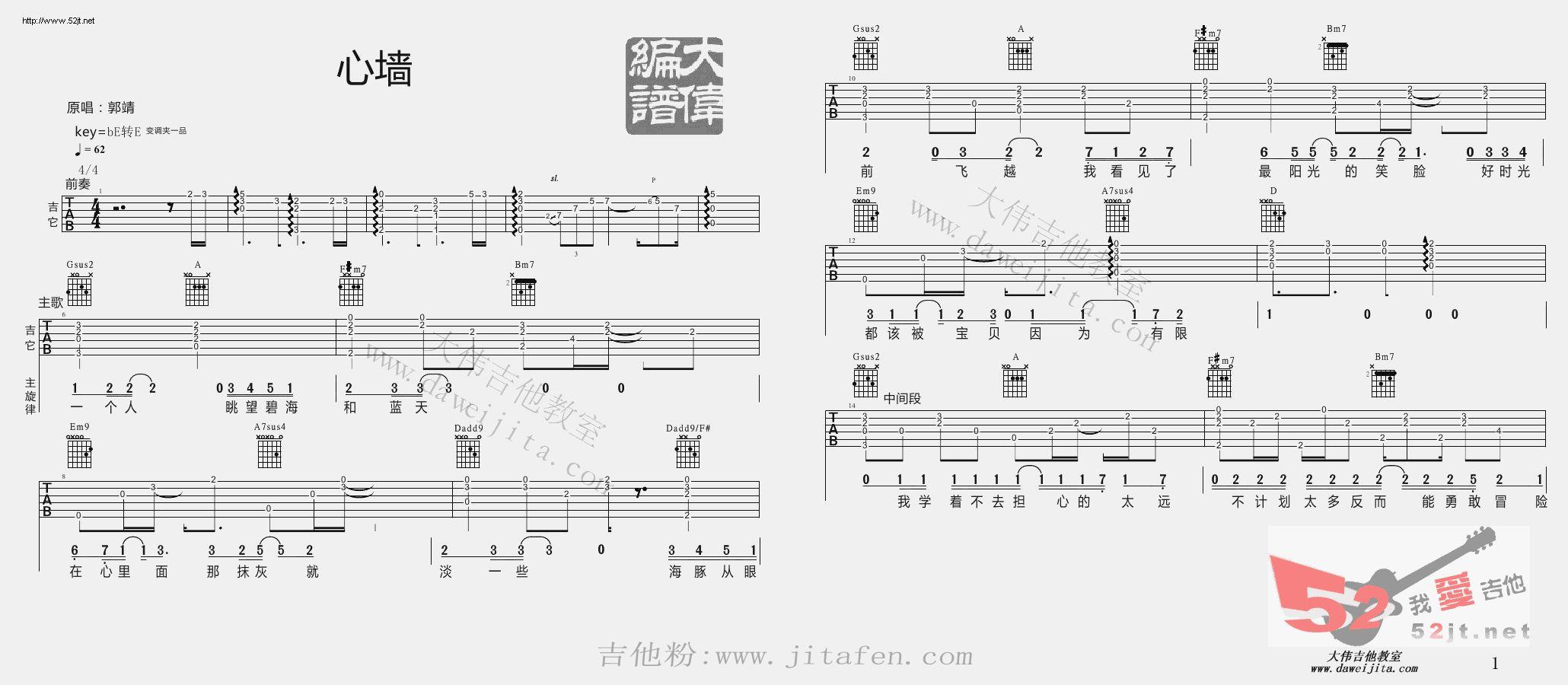 心墙 简单版教学吉他谱视频 吉他谱