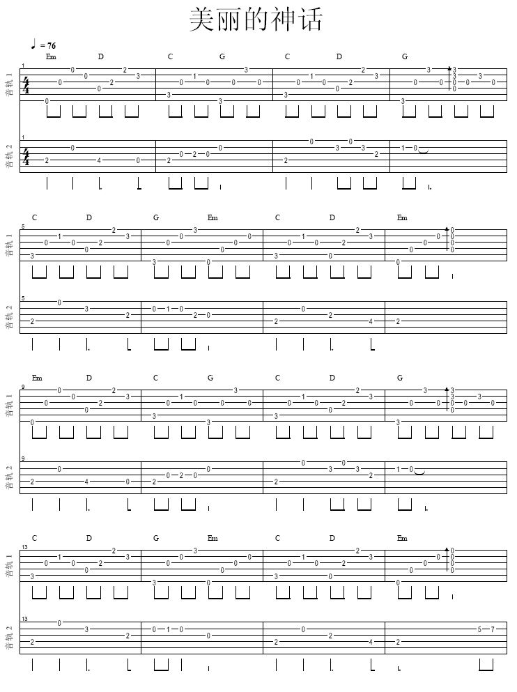 神话-简易版 吉他谱