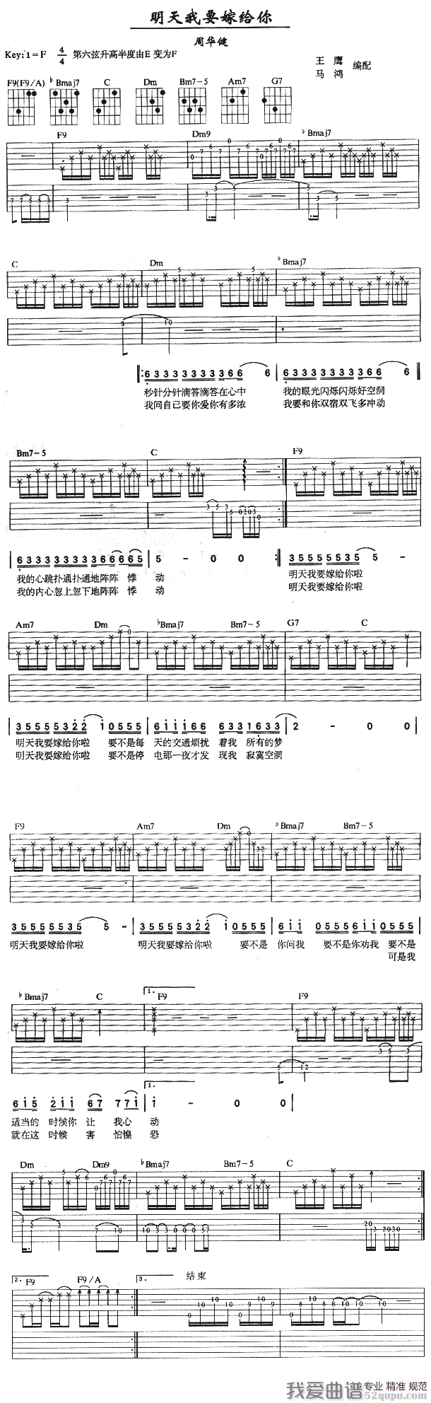 明天我要嫁给你（王鹰、马鸿编配版） 吉他谱