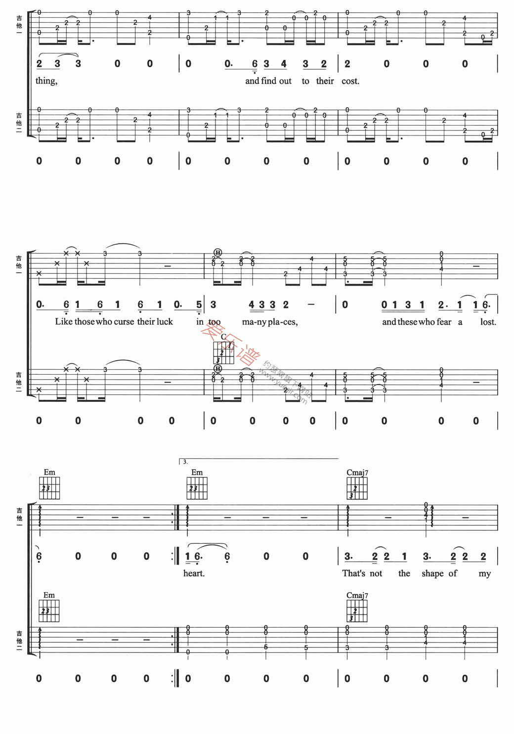 Sting(戈登·托马斯)《Shape Of My Heart》 吉他谱