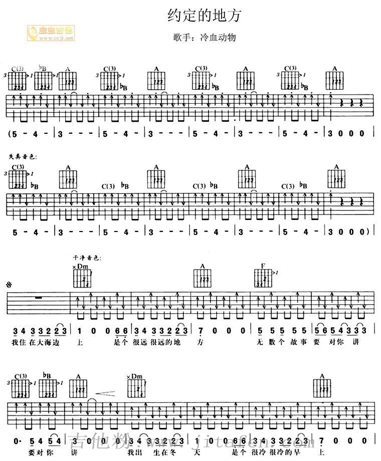 冷血动物《约定的地方》 吉他谱