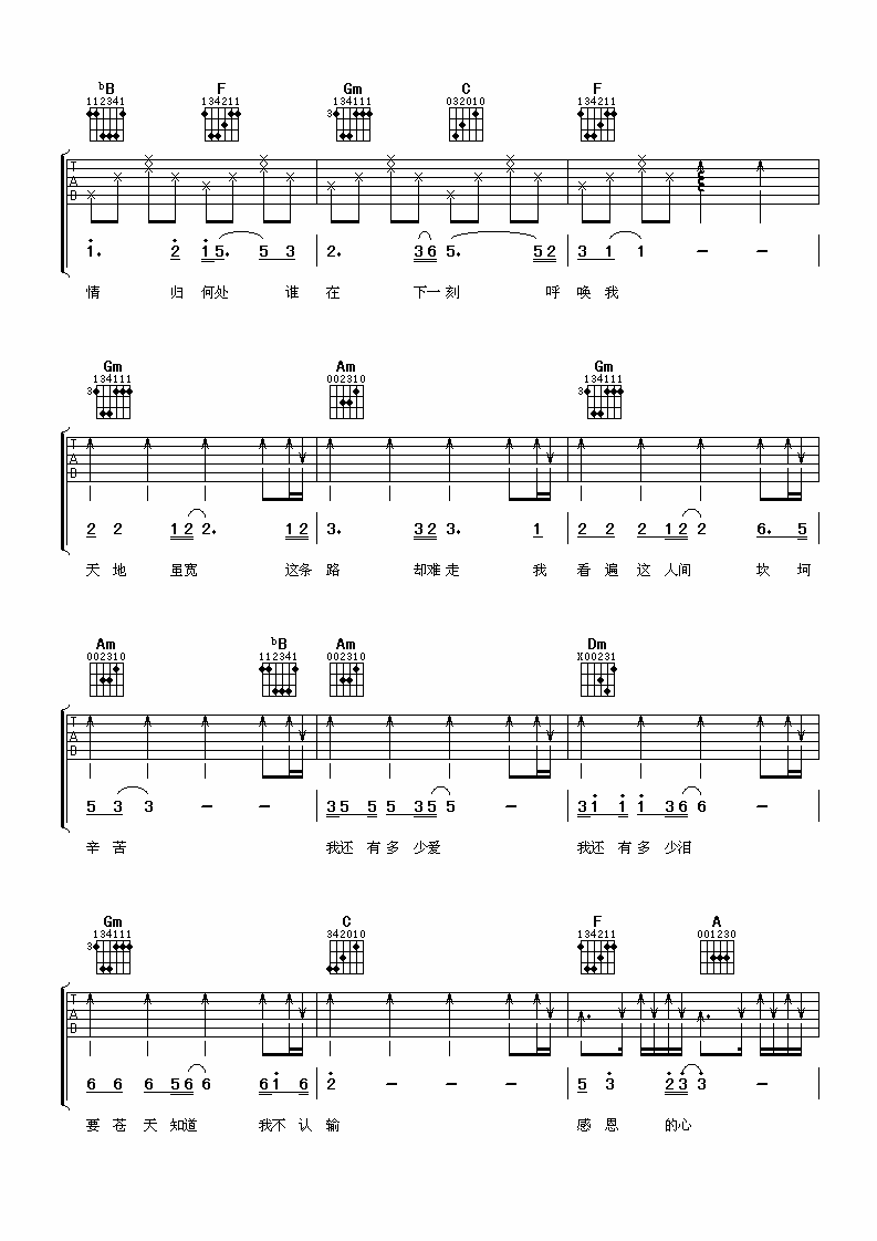 欧阳菲菲 感恩的心 吉他谱