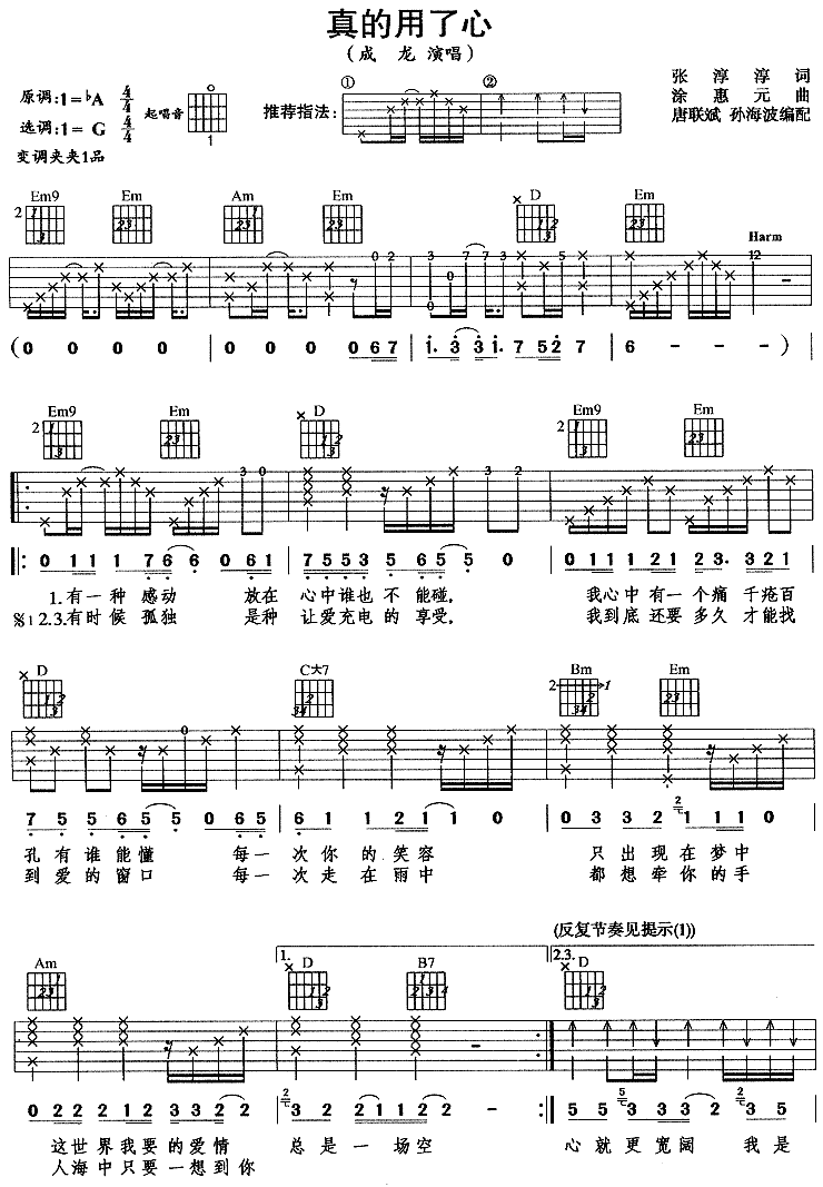 真的用了心－成龙（吉他谱） 吉他谱