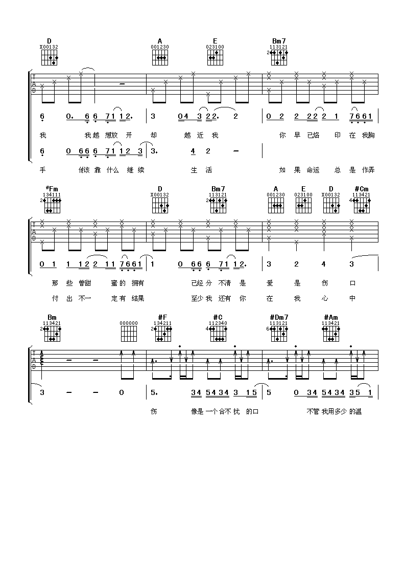 任贤齐 爱在你伤口 吉他谱