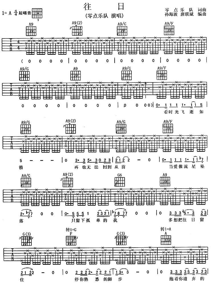 往日－零点乐队（吉他谱） 吉他谱