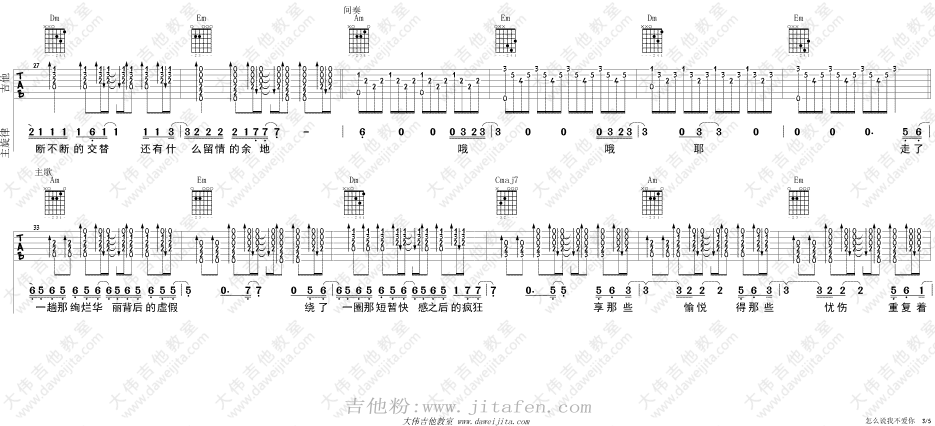 萧敬腾《怎么说我不爱你》吉他谱_附吉他弹唱演示 吉他谱