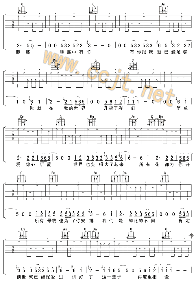 《再度重相逢》吉他谱_C调扫弦版（伍佰） 吉他谱