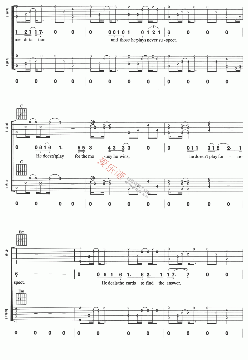 Sting(戈登·托马斯)《Shape Of My Heart》 吉他谱