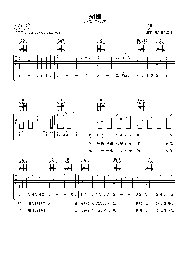 王心凌《蝴蝶》 吉他谱