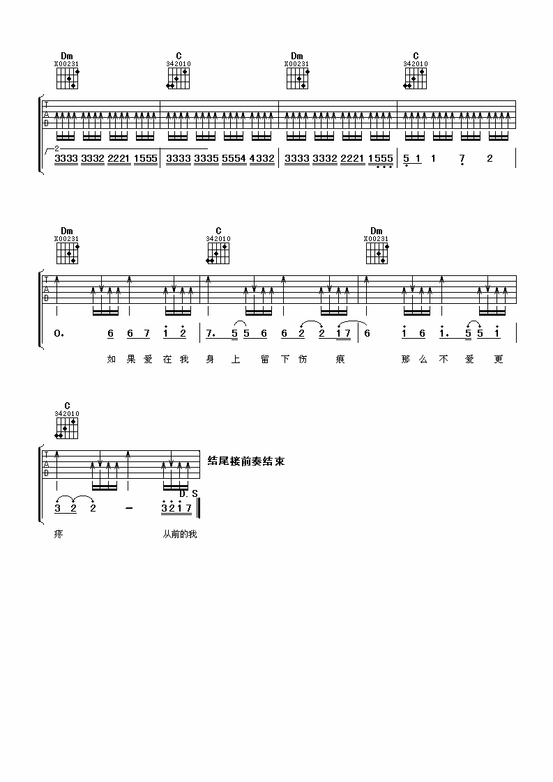 萧亚轩 后来的我们吉他谱 谱天下版 吉他谱