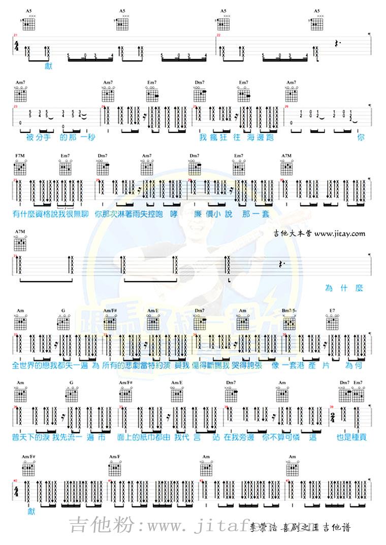 李荣浩《喜剧之王》 吉他谱