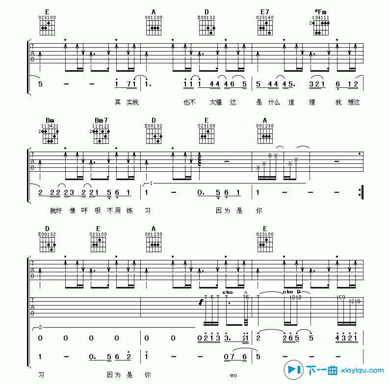 因为是你吉他谱D调_王心凌因为是你六线谱 吉他谱