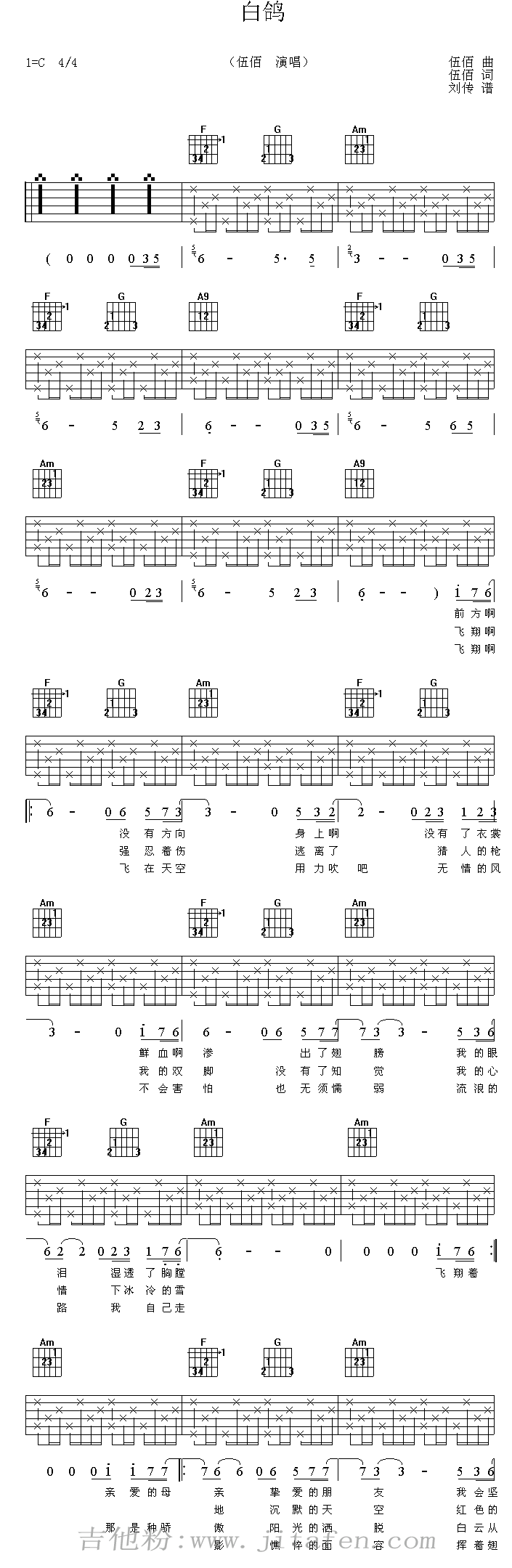 白鸽 吉他谱