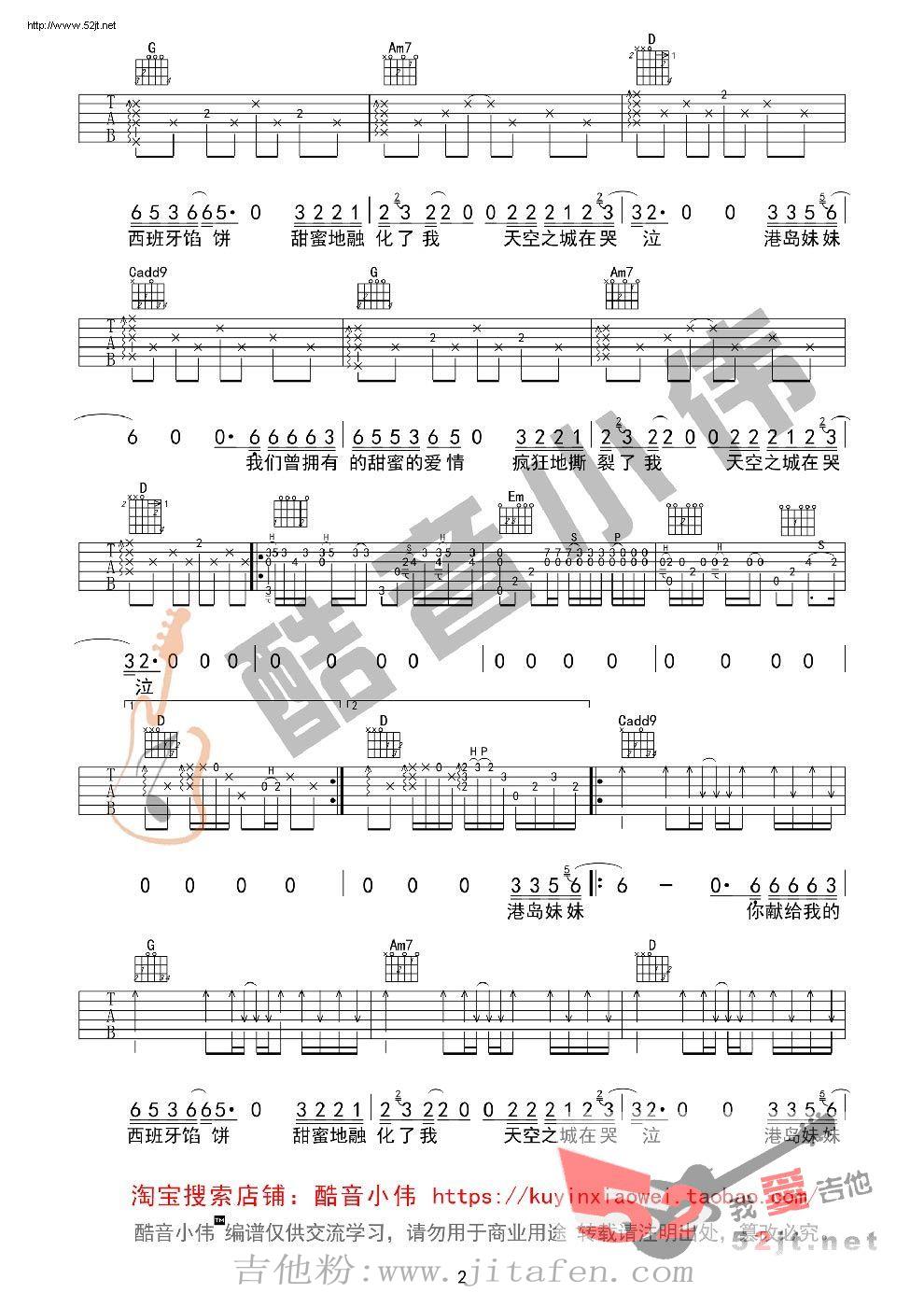 天空之城 超原版超好听G调指法吉他谱视频 吉他谱
