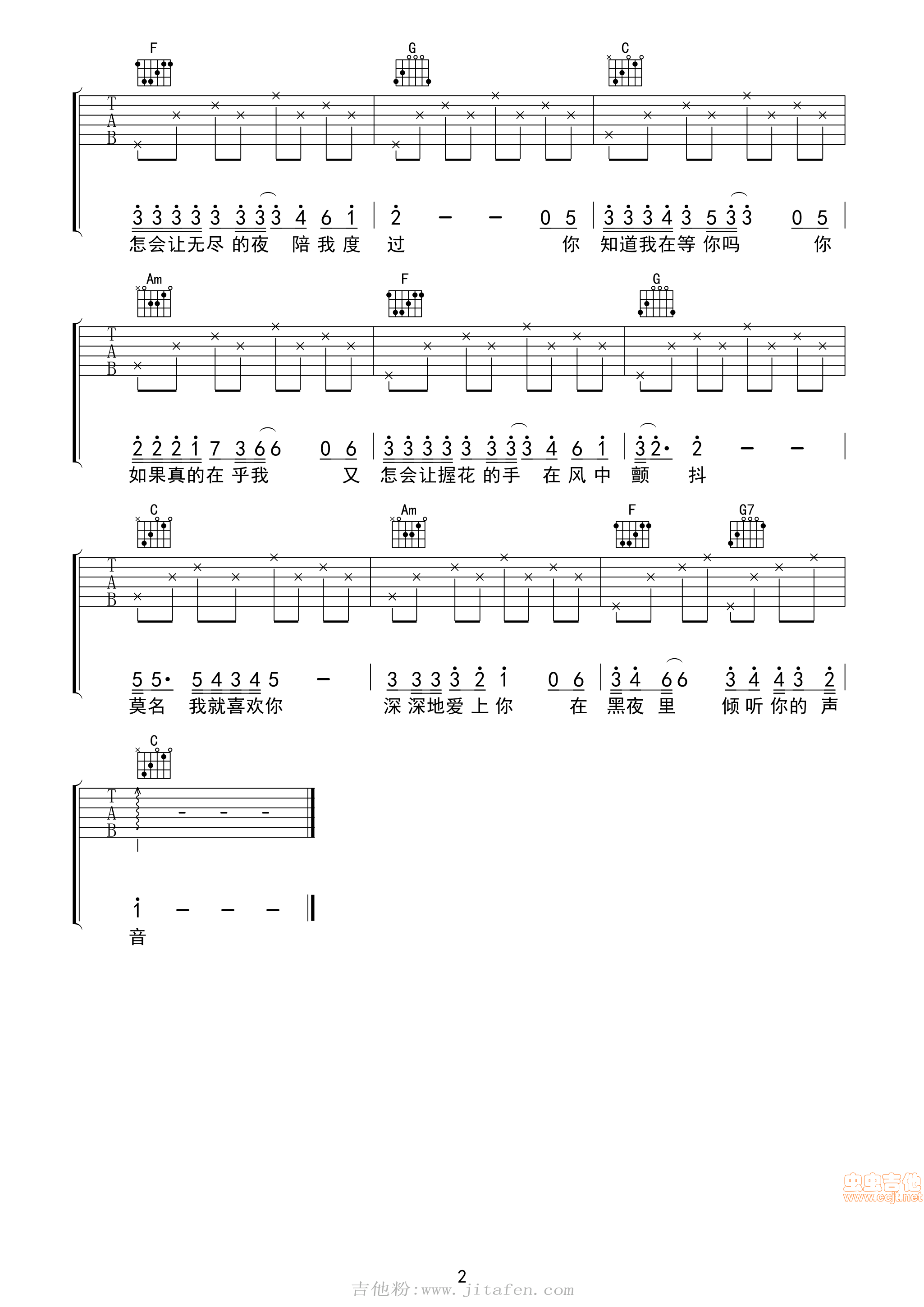 《你知道我在等你吗》高清吉他谱送给初学者 吉他谱