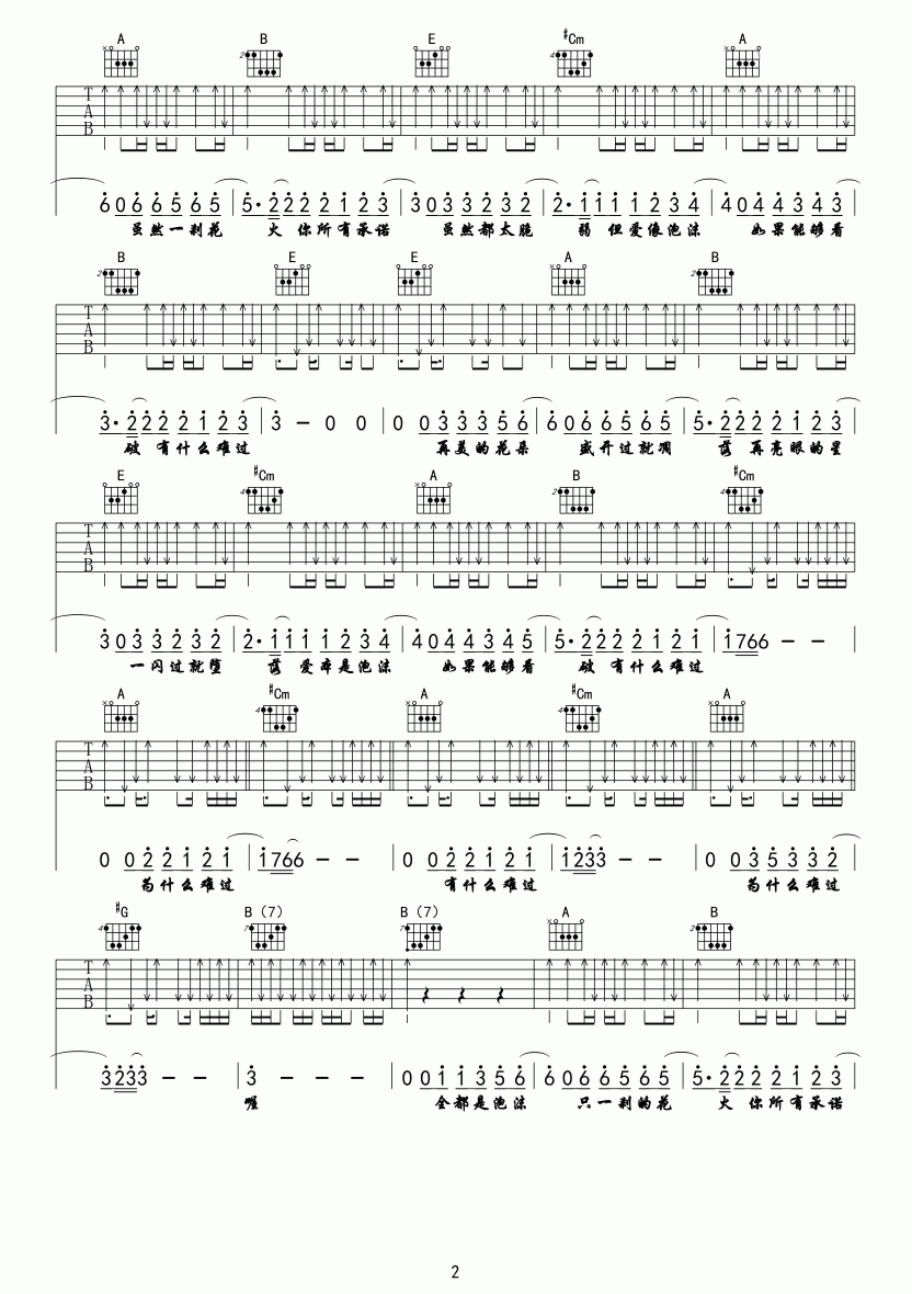 邓紫棋《泡沫》吉他谱 C调高清版 吉他谱