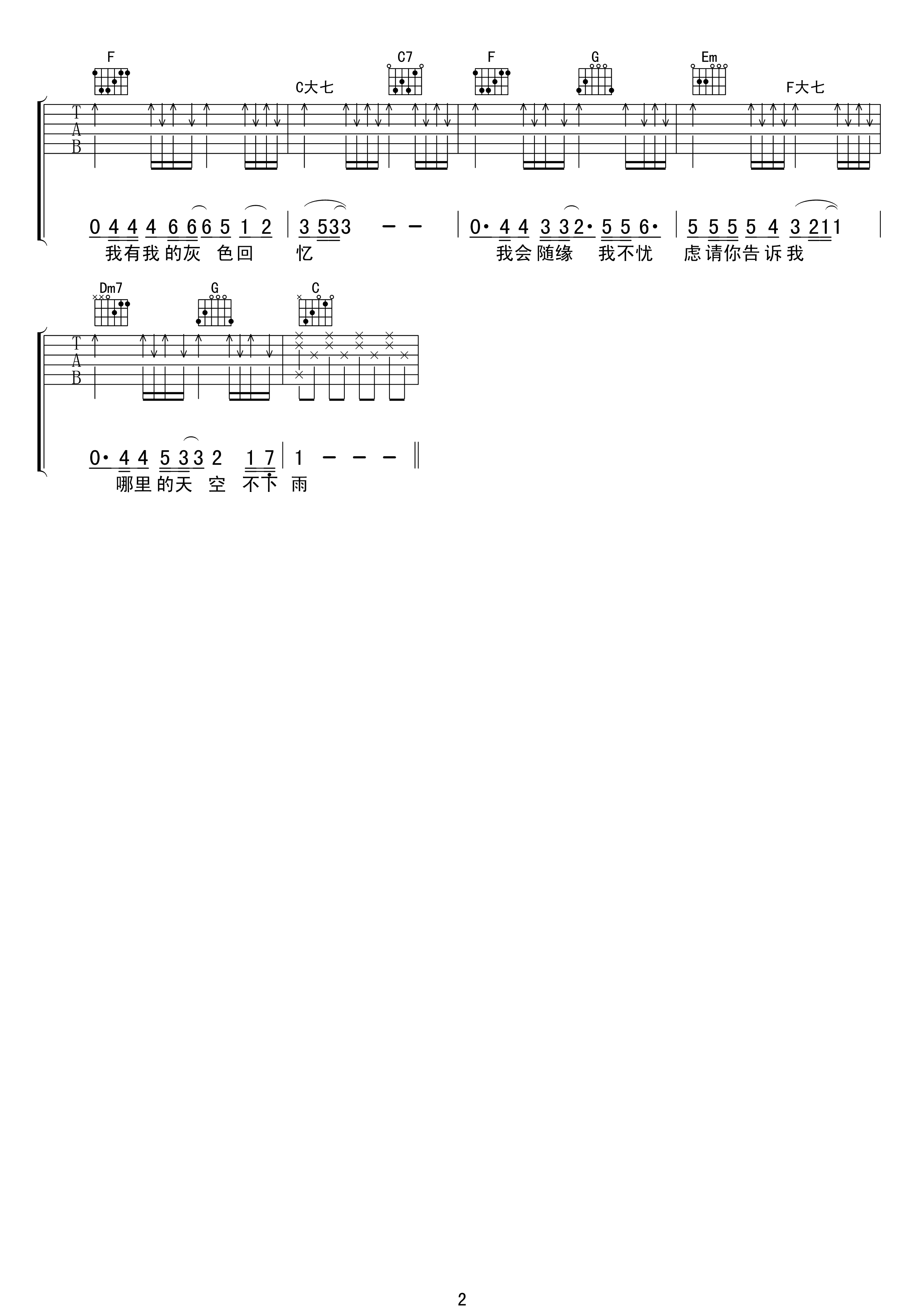 梁雁翎&黄凯芹 哪里的天空不下雨 吉他谱